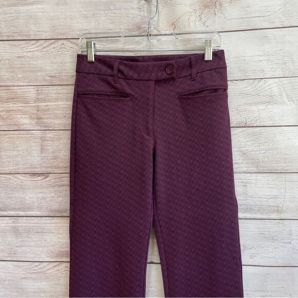 BETABRAND KNIT PANTS IN BURGUNDY AND BLACK HERRINGBONE PRINT - Picture 2 of 5